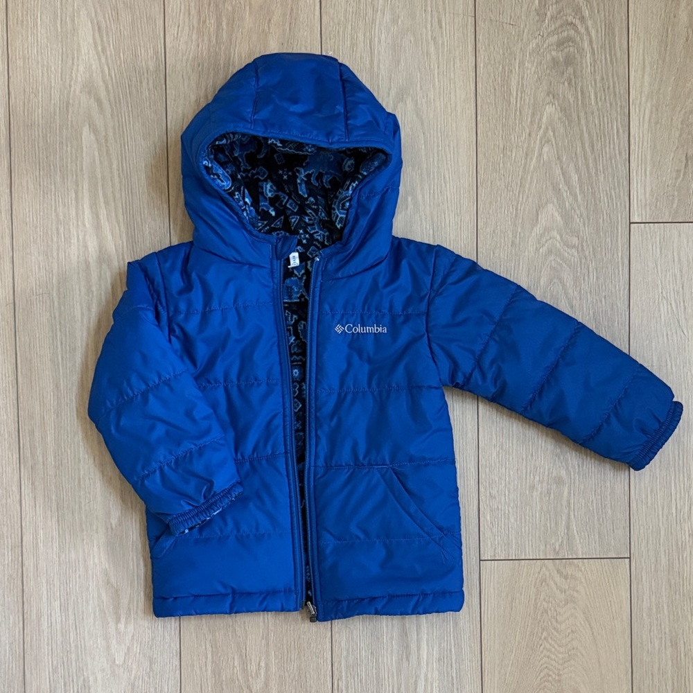 Columbia Reversible Royal Blue Hooded Puffer Coat
